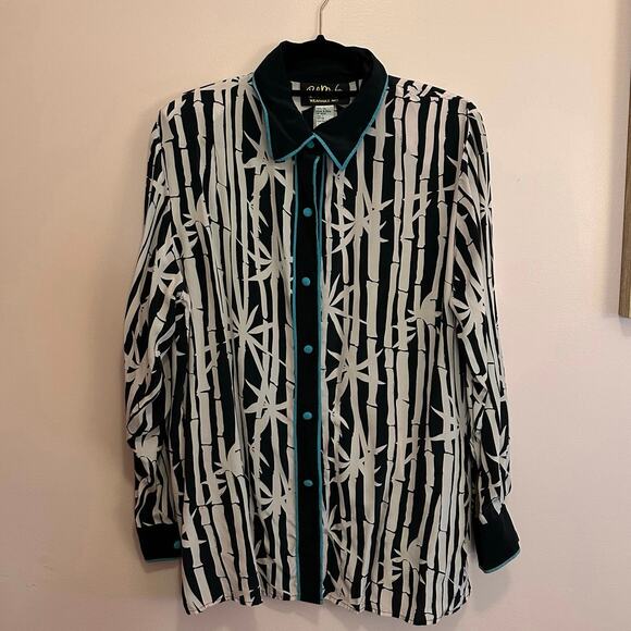 Vintage Bob Mackie wearable Art 100% Silk Bamboo Button Up Blouse Large - Picture 1 of 8